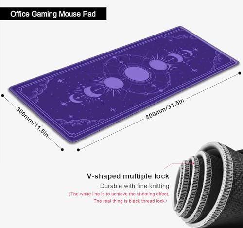 Kawaii Purple Large Gaming Mouse Pad, Moon Phase Magic Celestial Desk Mat Cute, Non-Slip Rubber Computer Mousepad, Laptop Desk Pad, 31.5x11.8 in - color: Moon Phase on Purple