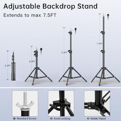 BEIYANG Backdrop Stand, 7.5 FT x 10 FT Adjustable Photography Background Support System Kit with Carrying Bag for Photo Video Studio - size: 7.5*10FT