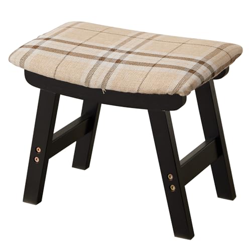 Kitsanery Foot Stool,Ottoman,Bamboo Small Sofa Foot Rest Under Desk,Extra Seating for Living Room, Bedroom and Kitchen (Black Stool Legs - Stripes Surface) - color: Black Stool Legs - Stripes Surface