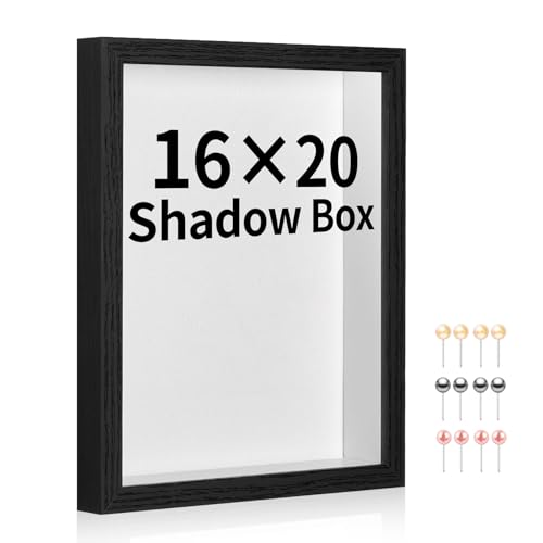 16x20 Shadow Box Picture Frame Display Case with Soft Linen Back-Thickened Panel,Large Black Deep Shadow Box Frame 16x20 for Jersey Graduation Items Flower Photo Craft Memorial - color: Black + Thickened Panel + Foam Packaging, size: 16x20