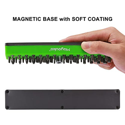 Mayouko 1/4" Magnetic Hex Bit Holder Rack Organizer, 43 Holes, 1/4-Inch Drill Bit Holder, Green&Blue, 2 Racks, Magnetic Bit Holder with Magnet Base for Screwdriver Bits - color: Green,blue