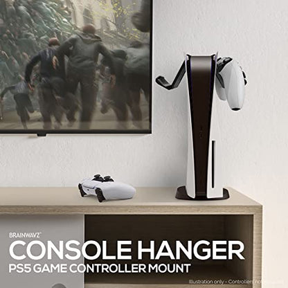 BRAINWAVZ PS5 Game Controller Console Holder Mount (2 Pack) for PS5 Dual Sense Gamepad, Hook-On Hanger Design, No Damage or Adhesive (Black) - color: White