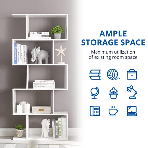 Cozy Castle Set of 2 Geometric Bookcase, S-Shaped Modern Bookshelf, Room Divider Bookshelf, 62" Tall Unique Abstract Bookcase with 5-Tier Display Shelf for Living Room Office, White - color: White