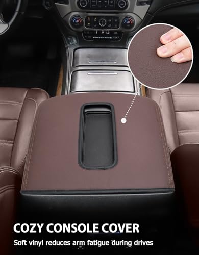 Center Console Armrest Cover for GMC Sierra & Chevrolet Silverado 2014-2018, Tahoe & Yukon & Suburban 2015-2020, Bucket Seat, Car Arm Rest Protector, High Country Brown - color: High Country Brown