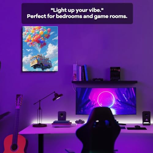 WOXZQ Flying Bus Lifted by Colorful Balloons Wall Art – 12x15 Inch Vibrant Wrapped Canvas Print – Gaming Room Kids Bedroom Decor – Battle Royale Game Fan Gift - color: Fantasy road trip 2