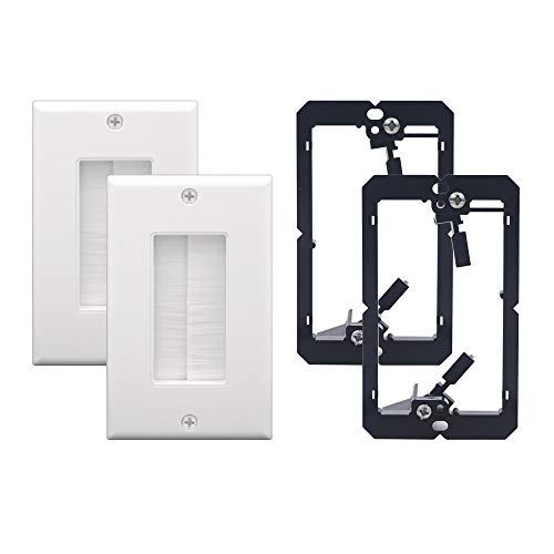 VCE Brush Wall Plate Cable Pass Through with Bracket, Decorator Cover for Low Voltage Cables - White, 2-Pack - color: White