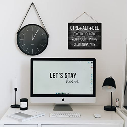 Artinme Inspirational Wall Decor for Office, CTRL+ALT+DEL Wood Signs Plaque, Black and White Artwork Office Wall Decoration & Home Wall Decor, 8 x 10 Inch
