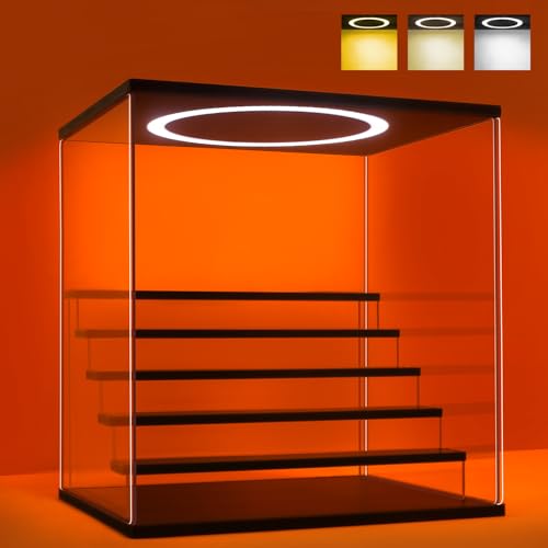 Acrylic Display Case with Adjustable LED Light, 6 Tier Clear Display Box Dustproof Showcase for Action Figures, Collectibles and Mini Toys, Assembly Display Cabinet(Black 15.5*12.5*16.7in) - color: Black, size: 6 Tier 15.8×12.5×16.5in