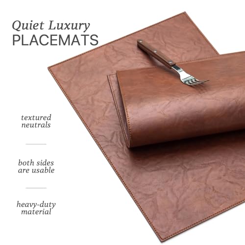 Baroyal Faux Leather Placemats Set of 6 Vinyl Washable Wipeable Table Mats for Kitchen Dining Table Heat Resistant Waterproof Indoor/Outdoor Placemats Non-Slip Easy Clean Place Mats (Reddish Brown) - color: B-reddish Brown