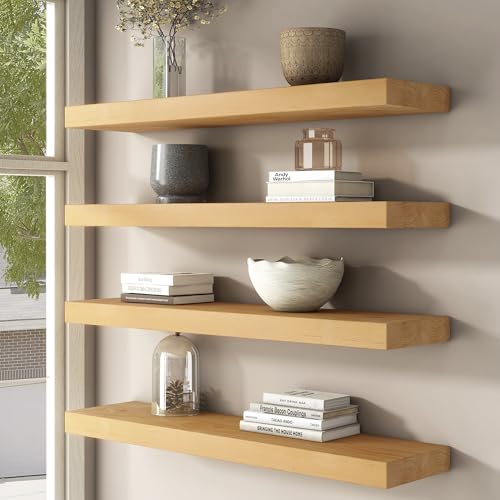 Floating Shelves for Wall, USA-Sourced Brich Wood 30 Inch Wall Shelves Set of 2, Natural Wooden Mounted Picture Ledge Shelf, Nursery Book Storage Shelf Kids Bookshelf Display, Shelf for Bathroom - color: Usa-sourced Brich Wood, size: 30''W, 2Packs