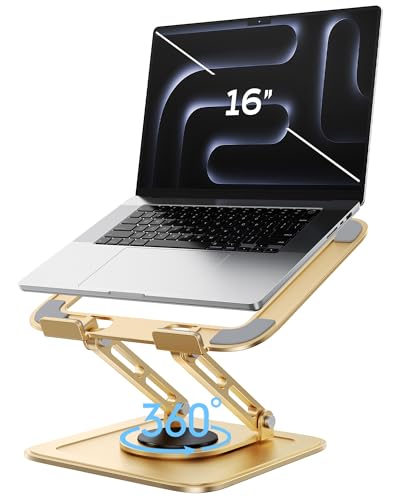 LOXP Adjustable Laptop Stand, Computer Stand with 360 Rotating Base, Ergonomic Laptop Riser Mount for Desk Foldable Protable Computer Desk Fits with MacBook Pro Air (10-16") - Gold - color: Alluvial Gold
