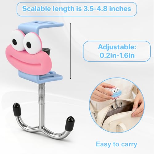 AULEEP 2 Pack Clamp-On Under Desk Purse Hook for Table & Desk, Adjustable Bag Hanger with Cute DIY Stickers, 100 lbs Capacity Desk Organizer Hooks for Handbag, Backpack, Headphone, Blue & Pink - color: Blue & Pink