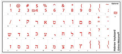 Hebrew Transparent Letters for Keyboard Laptop Computer Self-Adheisive Alphabet (Red) - color: Red