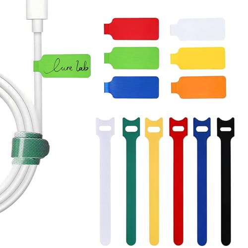 100 Pcs Multicolor Write On Cable Labels & Reusable Fastening Cable Ties Set for Cable Management in Home Office - color: Colorful