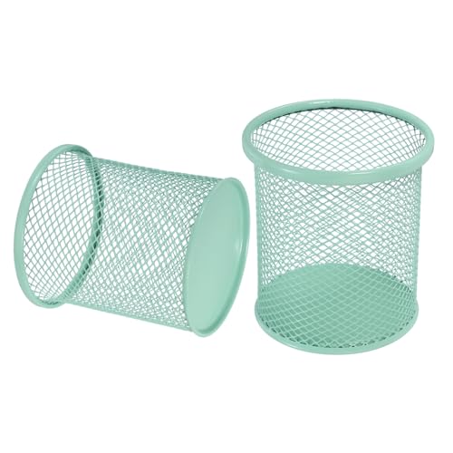 uxcell 2Pcs Mesh Pencil Holder, Metal Pen Cup Desk Organizer Makeup Brush Cup Holder for Home, Office, Classroom(Light Green) - color: Light Green
