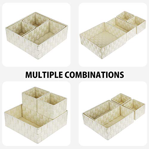 Posprica Woven Storage Baskets for Organizing, Small Black Baskets Cube Bin Container Tote Organizer Divider for Drawer, Closet, Shelf, Dresser, Set of 4(Beige) - color: Beige