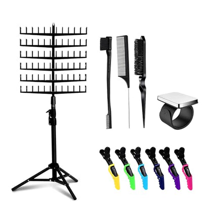 Laflare Standing Braid Hair Organizer – 144 Pegs Hair Extension Holder, Divider & Display Stand for Hair Braiding, Height Adjustable Rack, Easy to Assemble (Black-Combo) - color: Black-Combo