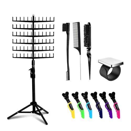 Laflare Standing Braid Hair Organizer – 144 Pegs Hair Extension Holder, Divider & Display Stand for Hair Braiding, Height Adjustable Rack, Easy to Assemble (Black-Combo) - color: Black-Combo