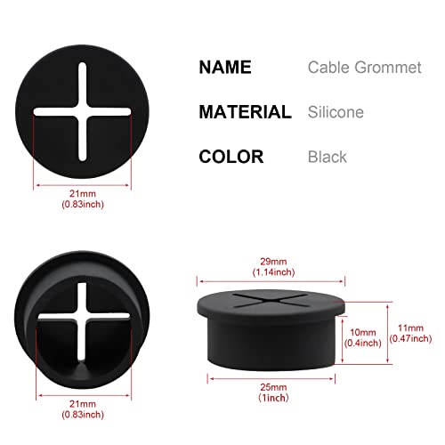 Desk Grommet, 1 Inch Flexible Rubber Grommets, Silicone Cable Cord Grommet Wire Hole Cover for Desk, Table and Other Furnitures(12Pack) - size: 1IN/25mm Black