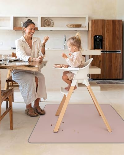 Blissful Diary Baby Splat Mat for Under High Chair, 50.4 x 50.4 Inch Wipeable Splash Mat, Waterproof and Washable, Anti-Slip Floor Protector, Blush Pink - color: Blush Pink