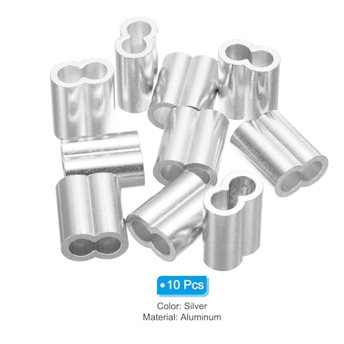 uxcell 5/16" 8mm Aluminum Crimping Loop Sleeve Double Ferrule for Wire Rope Cable Line End, Silver 10pcs - size: 5/16"