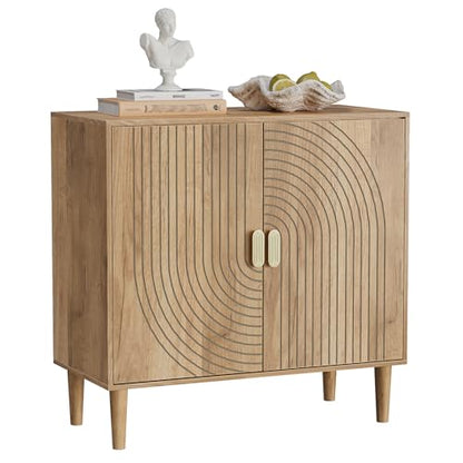 Smuxee Oak Sideboard Cabinet, Freestanding Buffet Cabinet with Line Groove Design, Wood Storage Cabinet with Adjustable Shelf for Living Room, Entryway, Hallway - color: Oak