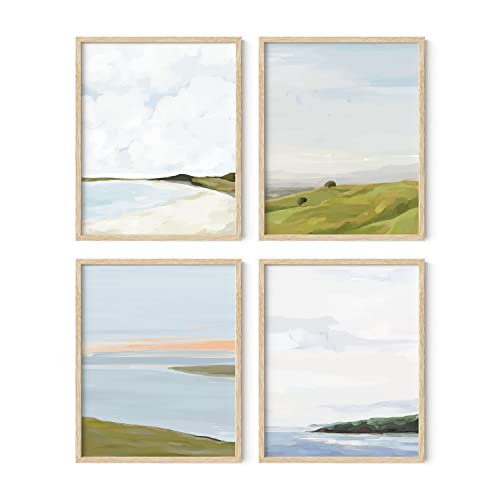 HAUS AND HUES Landscape Wall Art - Set of 4 Nature Poster, Oil Painting Art, Scenic Wall Poster, Country Side Wall Art, Farmhouse Wall Prints, Mountain Wall Art (Beige Frame, 16x20) - color: Oil Painting, size: 16x20, style: Beige Framed