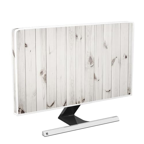 Rustic White Brown Wood Board Monitor Dust Cover 22, 23, 24, 25 Inch Full Body Cover for Computer Screen Panel Case Computer Sleeve Compatible with iMac 24, 22-25 PC, Desktop and TV - color: white, size: 22-25 Inch