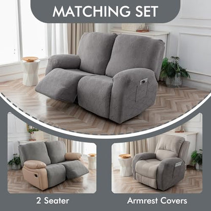 100% Waterproof Recliner Loveseat Cover, 2 Pieces Stretch Recliner Sofa Slipcovers Washable Couch Cover Furniture Covers for Pets, Dogs, Kids (Gray, 2 Seater) - color: Grey, size: 48"-62" 2 Seater