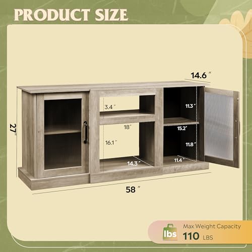 WLIVE 58" Farmhouse TV Stand for 65 Inch TV, Tall Entertainment Center with Storage Cabinets & Adjustable Shelves, Modern Media Console Table with Acrylic Doors for Living Room Bedroom, Greige - color: Greige, size: 58'' Farmhouse TV Stand