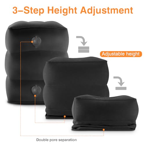 Maliton Inflatable Foot Rest Pillow for Travel,Kids Airplane Bed,Adjustable 3 Layers Height Leg Pillow of Air Travel Essentials,Car, Office, Home - Fast Inflation (Black) - color: Black