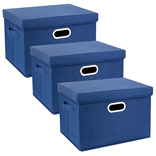 TYEERS Large Storage Bins with Lids, Collapsible, Washable, Fabric Storage Boxes for Organizing, 17.3x11.8x11.4 inches, 3 Pack, Classic Blue - color: Classic Blue, size: 3-Pack Large