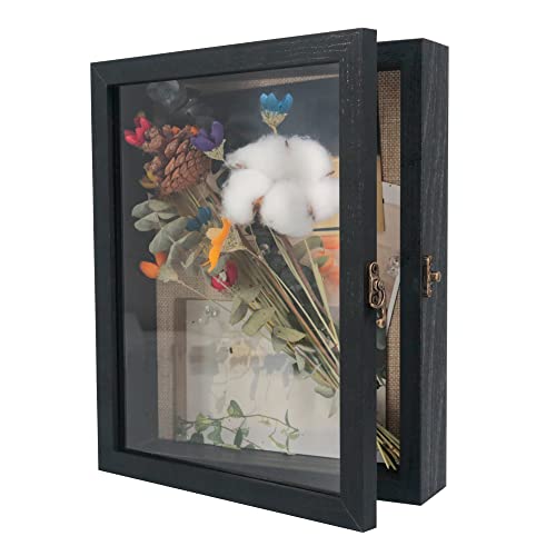 GraduationMall 8x10 Wood Shadow Box Frame Glass Door Display Case with Linen Back and 6 Stick Pins,1.5 inches Interior Depth,Ideal for Memorabilia Pictures Flowers Medals Tickets Rustic Black - color: Rustic Black, size: 8x10