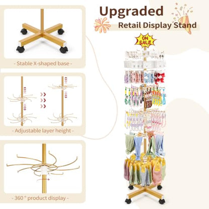 Flenpptly Retail Display Stand, 7-Tier Rotating Display Rack for Store Display, Movable and Adjustable Spinning Display Stand for Earrings, Jewelry, Keychains, Socks Display (7-Tier Gold) - color: 7-Tier Gold
