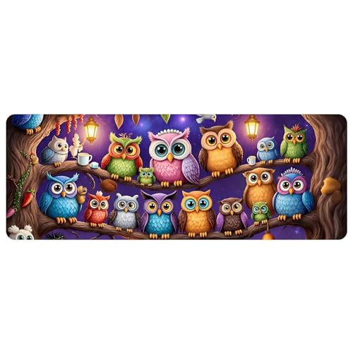 Leather Owl Desk Pad, Colorful Art Mouse Pad Large Computer Keyboard Gaming Mousepad Waterproof Desktop Protector & Cover, Decorative PU Leather Laptop Mouse Mat Home Decor 10 x 25.6 inch C82 - color: colorful-2