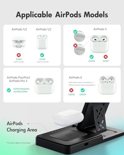 Wireless Charger iPhone Charging Station: 3 in 1 Charger Stand Multiple Devices for Apple - iPhone 17 16e 16 15 14 Pro Max 13 12 11 - Watch 11 10 9 8 7 6 5 4 3 2 SE and Ultra Series - Airpods 4 3 Pro - color: Black