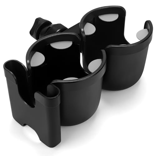 Accmor Stroller Cup Holder with Phone Holder, Bike Cup Holder, Universal Cup Holder for Uppababy Nuna Doona Strollers, 2-in-1 Cup Holder for Walker, Wheelchair, Scooter - color: Double Holder-All Black