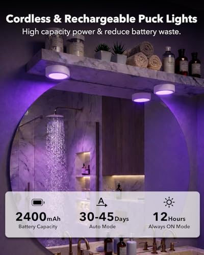 2400mAh USB Rechargeable Puck Lights, RGB Motion Sensor Closet Light | Color Changing, Magnetic,Timer, Wireless Stick On Under Cabinet Lighting for Kitchen Cupboard, Stair, Shelf, Bookcase, Pantry - color: White