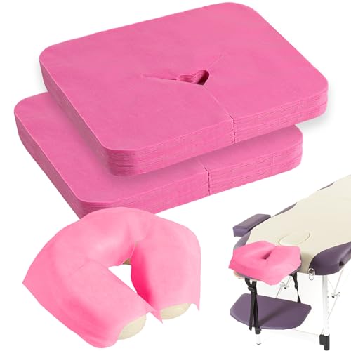 200 Pieces Disposable Face Cradle Covers Massage Headrest Covers for Massage Tables and Massage Chairs Beauty Spa Salon Bed, 11.8 x 15.7 Inches (Pink) - color: Pink