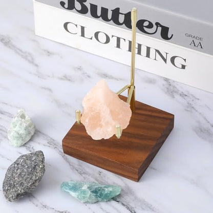 Adjustable Metal Arm Display Stand, 4 inches Tall, Wooden Base | For Easel, Plate, Rock, Picture, Crystal, Wreath, Coral
