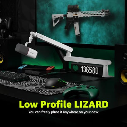IXTECH White Microphone Boom Arm Stand Low Profile Boom Arm Adjustable Mic Stand with Built In Cable Management 360° Swivel Mic Arm. - color: 2 LIZARD