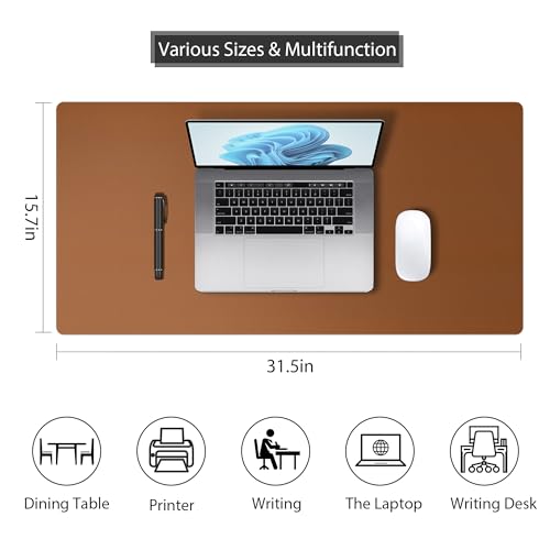 Roslim Leather Desk Pad Protector,Mouse Pad,Non-Slip Computer Mat for Desk,PU Leather Office Desk Mat for Home & Office,Waterproof Laptop Desk Blotter for Keyboard and Mouse,Brown (15.7''X31.5'') - color: Brown, size: 15.7''X31.5''