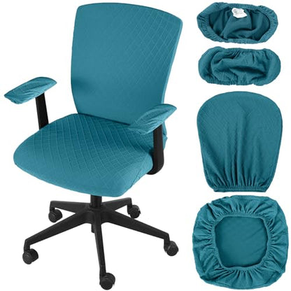 Tallew 4 Pcs Office Chair Covers Set Computer Universal Protective Stretchable Chair Seat Covers Desk Armrest Slipcovers Pads Office Cushion Backrest for Rotating (Lake Blue) - color: Lake Blue
