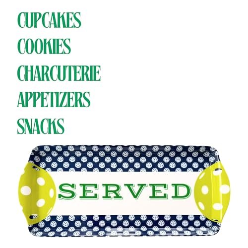 Sprinkles & Confetti Navy Pickleball Melamine Serving Tray with Handles - BPA-Free, Reusable | Durable Platter for Birthdays, Outdoor Events | Charcuterie, Appetizers, Cupcakes, Snacks - color: Navy & Lime