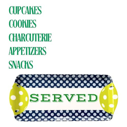 Sprinkles & Confetti Navy Pickleball Melamine Serving Tray with Handles - BPA-Free, Reusable | Durable Platter for Birthdays, Outdoor Events | Charcuterie, Appetizers, Cupcakes, Snacks - color: Navy & Lime
