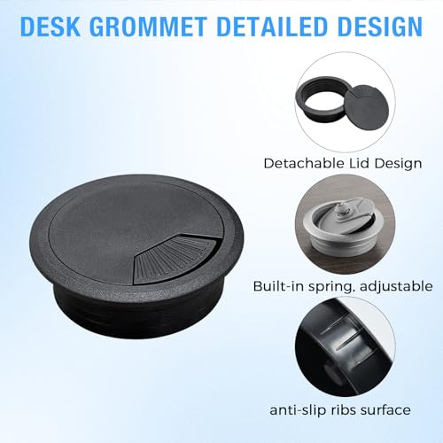 Desk Grommet 3-1/8" (80 mm), Desk Cord Hole Cover, Cable Grommet ABS Plastic, Desk Hole Grommet for Office and Home Table Cable, Detachable Adjustable Cable Cord Organizer (Black 2 Pcs) - size: 3-1/8" (80 mm), style: 2 pcs Black