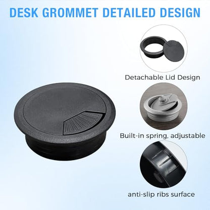 Desk Grommet 3-1/8" (80 mm), Desk Cord Hole Cover, Cable Grommet ABS Plastic, Desk Hole Grommet for Office and Home Table Cable, Detachable Adjustable Cable Cord Organizer (Black 2 Pcs) - size: 3-1/8" (80 mm), style: 2 pcs Black