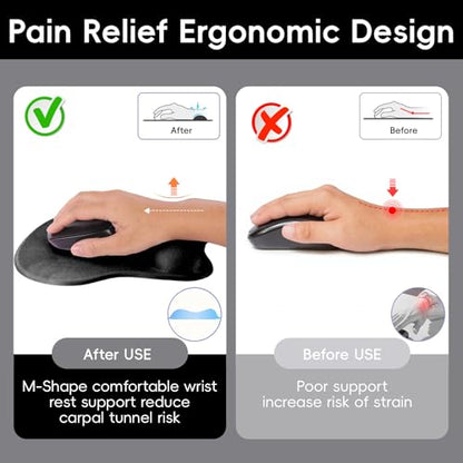 Mouse Pad with Wrist Rest Ergonomic Mouse Pad with Comfortable M-Shape Pain Relief Wrist Support Non-Slip PU Base Mousepad for Laptop, Office & Home (Black) - color: Black