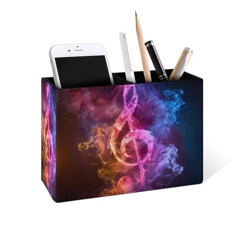 Famame Colorful Music Note Clef Pencil Holder for Desk, Leather Desktop Container Pen Cup Storage Study Table Pen Organizer Makeup Brush Holder for Classroom Office Home - color: Music Note Clef