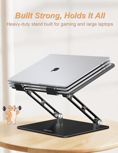 Aoviho Laptop Stand for Desk-Adjustable, Foldable, Portable, Ergonomic Aluminum Notebook Riser with Unique Puppy Shaped Vent, Desk Gift for 10"-17.3" Devices Mac, Dell, HP, Lenovo, Samsung, Black - color: Black